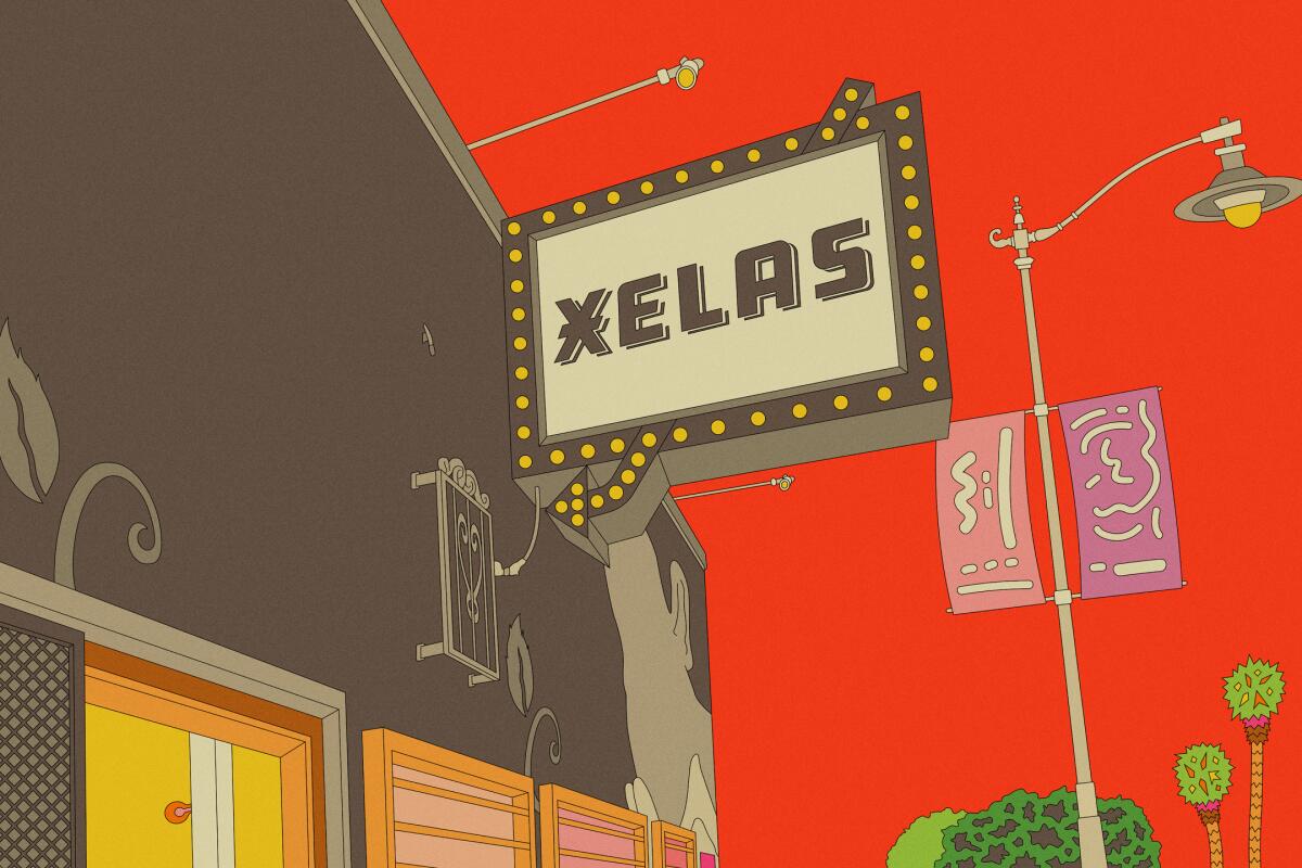 Illustration of the sign outside of Xelas