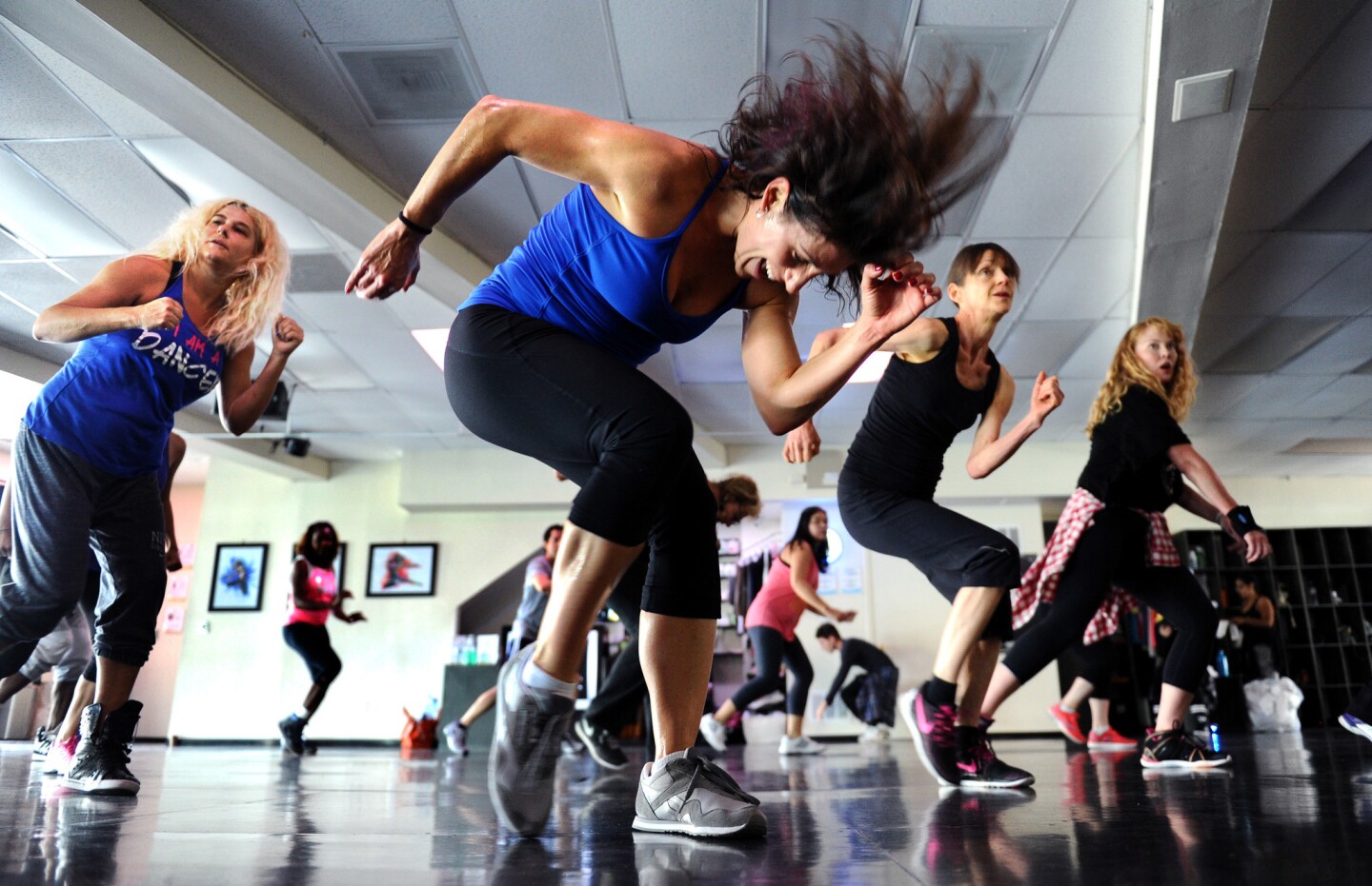 Ilyse Baker leads a dance workout class called Dancinerate at LA Dance Fit in West Los Angeles.