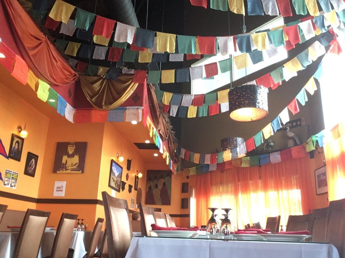 Tibetan prayer flags decorate the interior of Himalayan Grill, which is currently at Peter's Landing at 16400 Pacific Coast Hwy. in Huntington Beach.