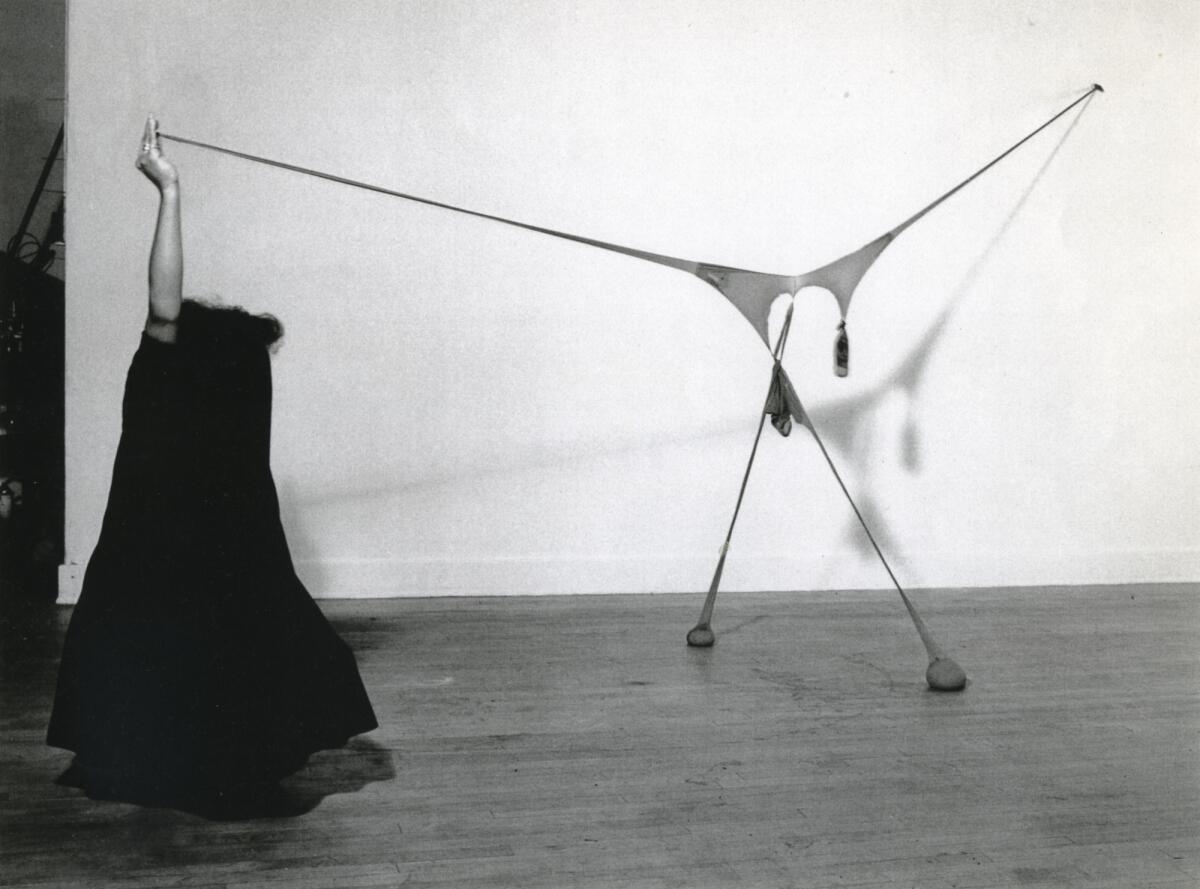 "Studio performance with R.S.V.P.," 1976, by Senga Nengudi, at Art + Practice.