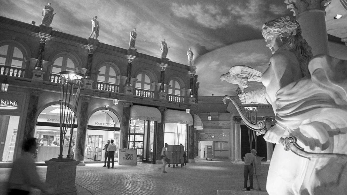 In early 1992, workers were putting the finishing touches on the Forum Shops. It was the Strip's first full-scale shopping center. (Las Vegas News Bureau)