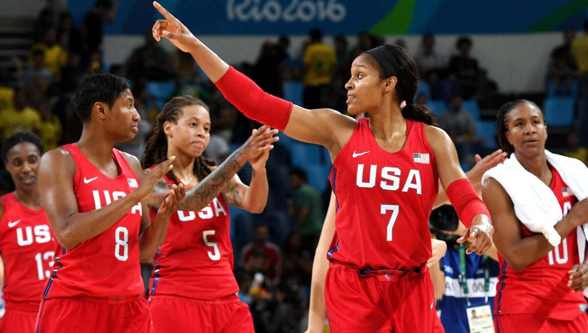 Forward Maya Moore (7) and her U.S. teammates will try to finish a dominant run in the Rio Olympics with a victory in the women's basketball gold-medal game on Saturday.