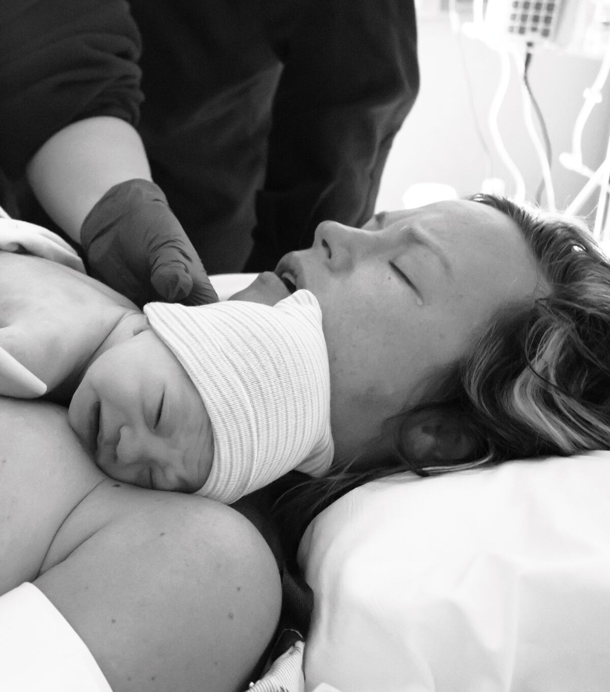 The author with her daughter the day she was born.