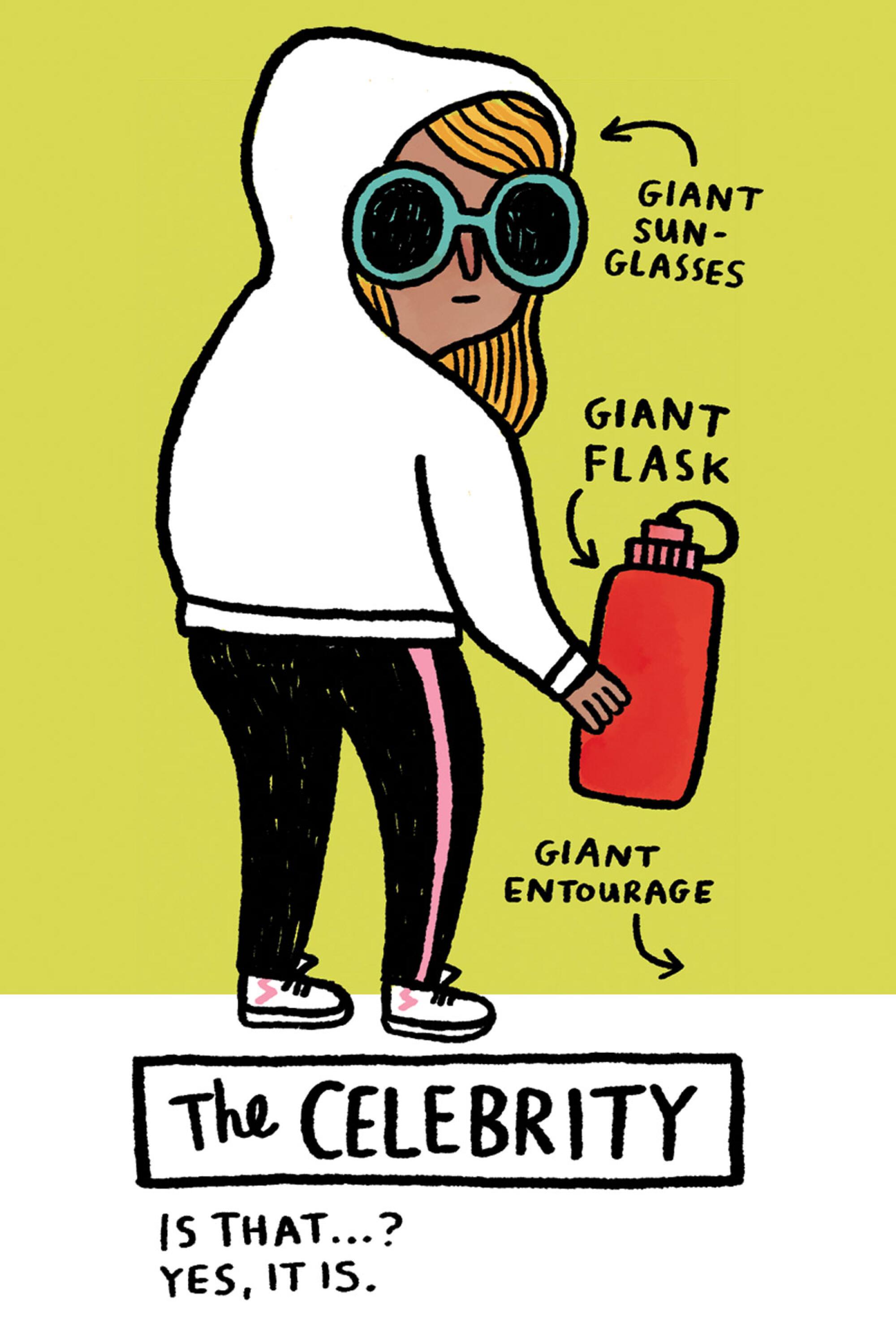 Comic of a stereotypical celebrity hiking