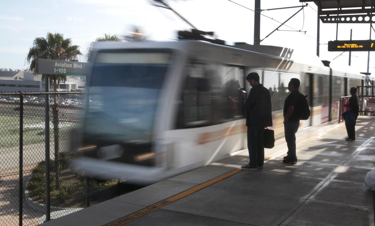 Passengers and airport employees who commute by train now must exit at the Metro Green Line's Aviation/LAX station and transfer to shuttle buses. The new 96th Street station would simplify that trip.