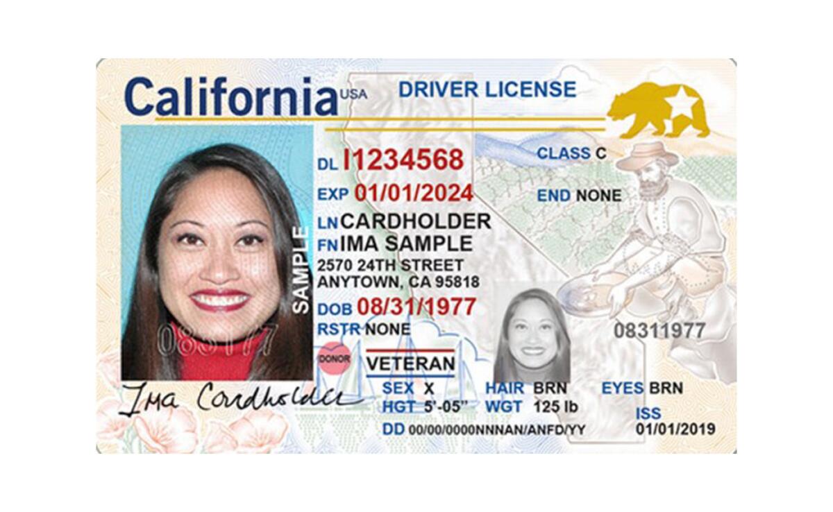 Sample of the California driver’s license with the non-binary sex field marked as X.