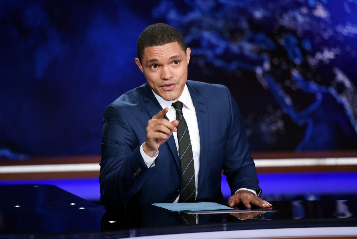 In this Sept. 29, 2015, file photo, Trevor Noah tapes "The Daily Show With Trevor Noah" in New York. Noah on Thursday night called for acknowledgment of the systemic racism within law enforcement.