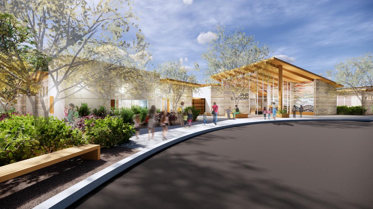 A rendering of the entrance to the new Pacific Highlands Ranch school.