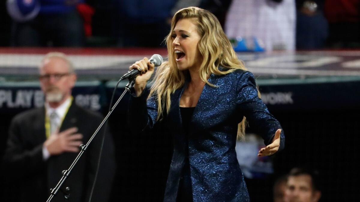 Rachel Platten performs last month in Cleveland during the World Series.