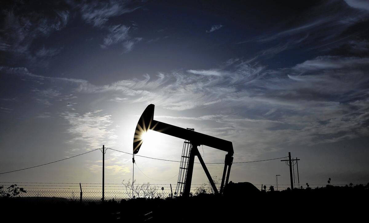 A pumpjack operates at the Inglewood Oil Field in Los Angeles.