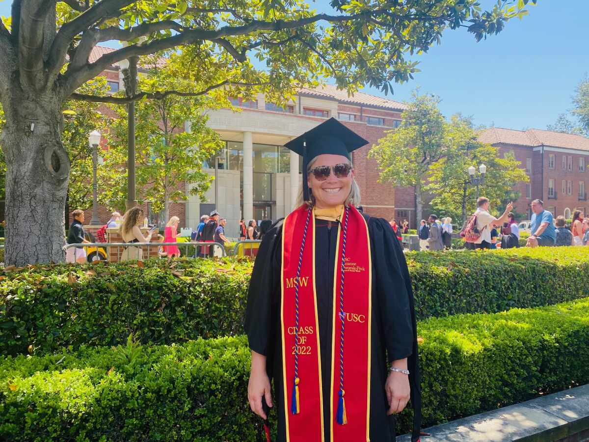Jennifer Weck graduates from USC with a master's in social work with an emphasis in school social work.