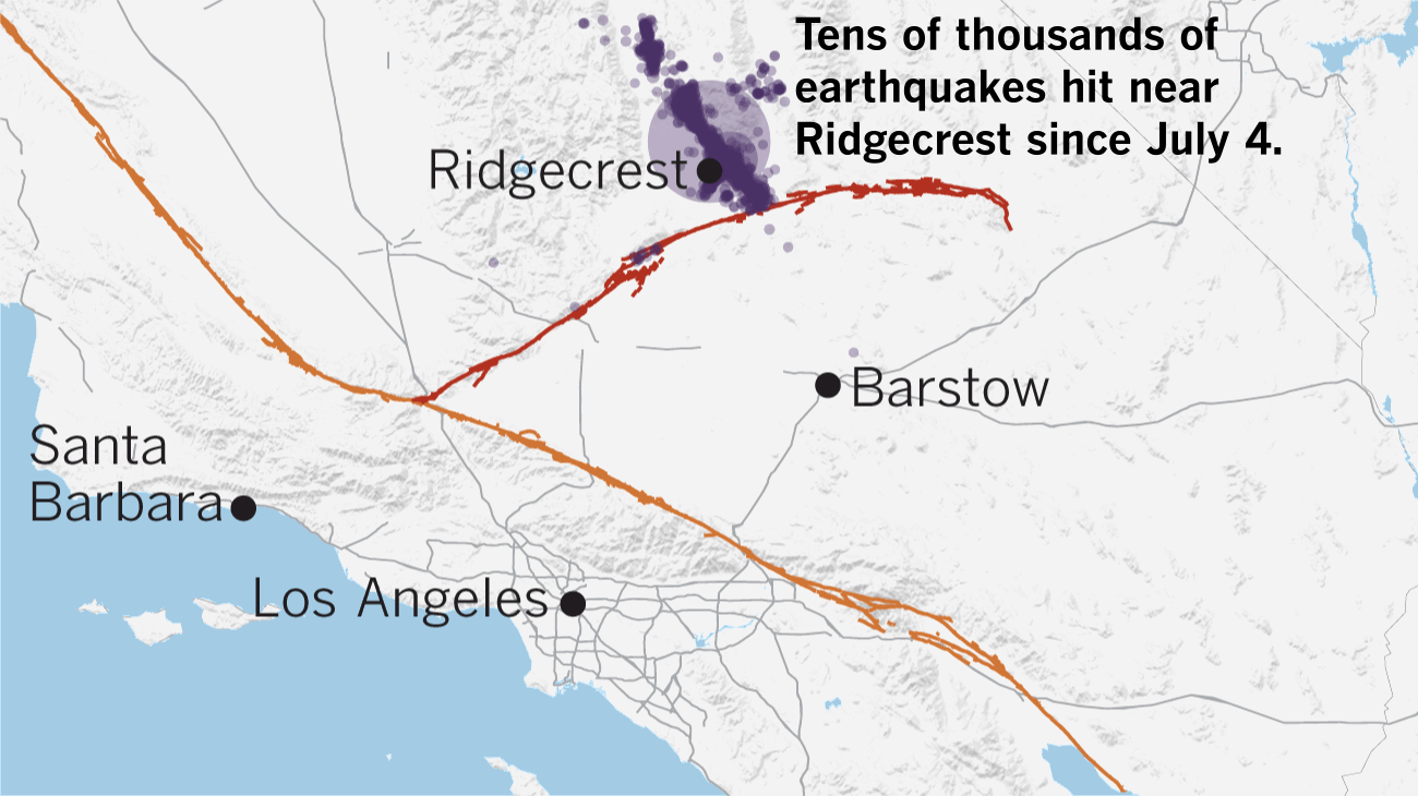The Ridgecrest quakes could trigger a large quake on the Garlock fault, and that could trigger a quake on the San Andreas. 
