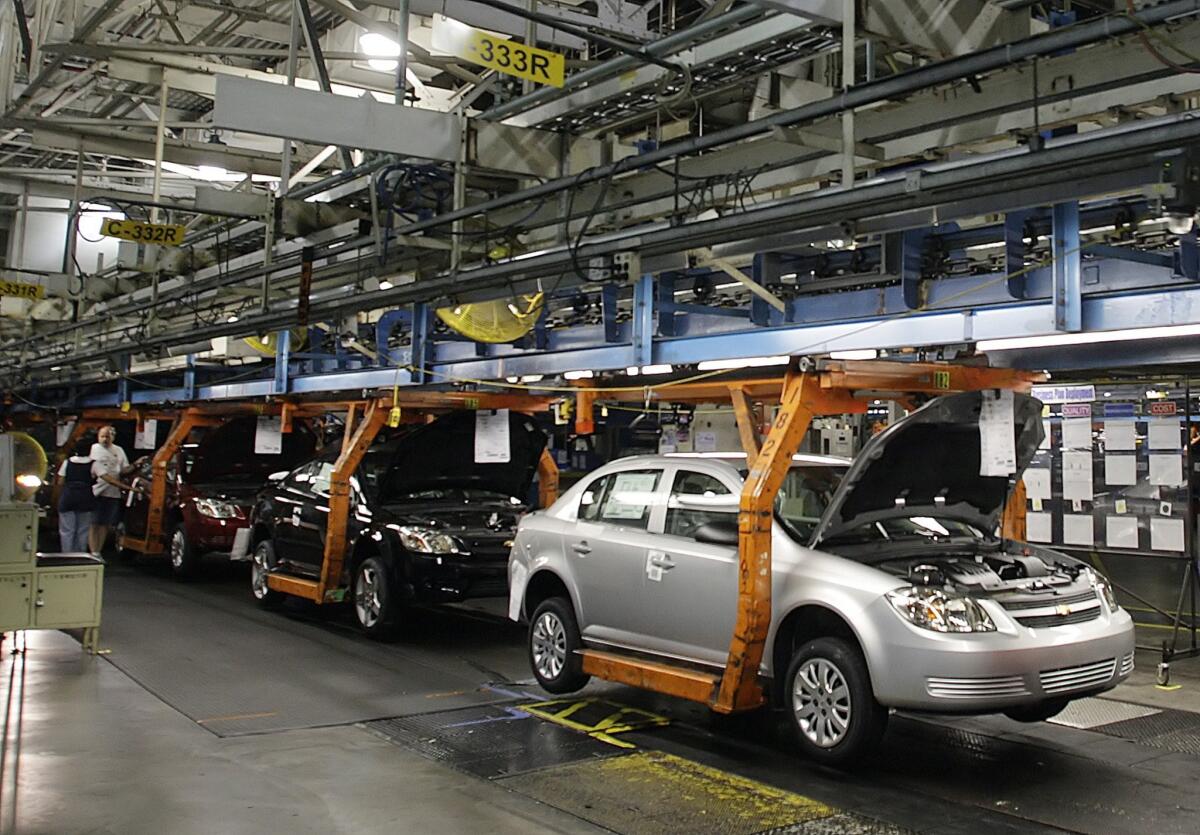 A Chevy Cobalt moves on the assembly line at the Lordstown Assembly Plant in Ohio.
