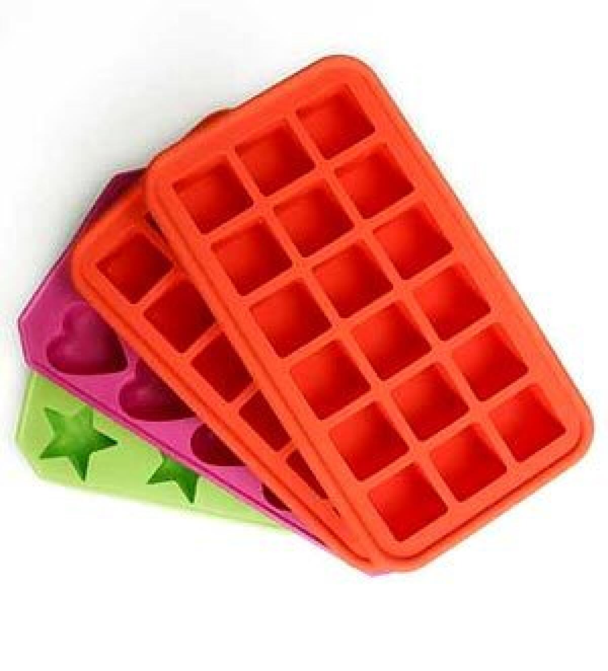 Silicone ice cube trays from various manufacturers.