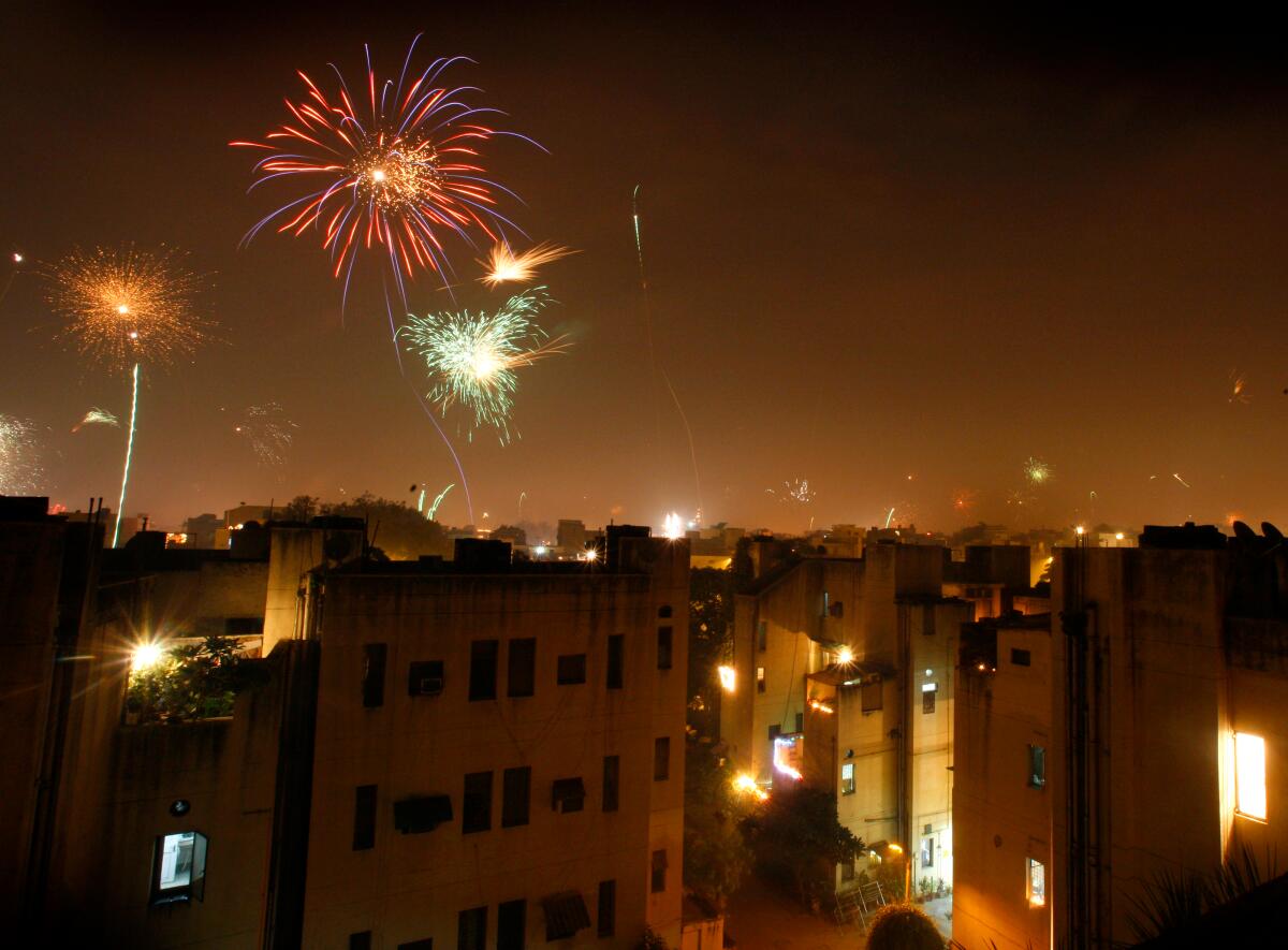 Fireworks light up the sky in celebration of Diwali in New Delhi.