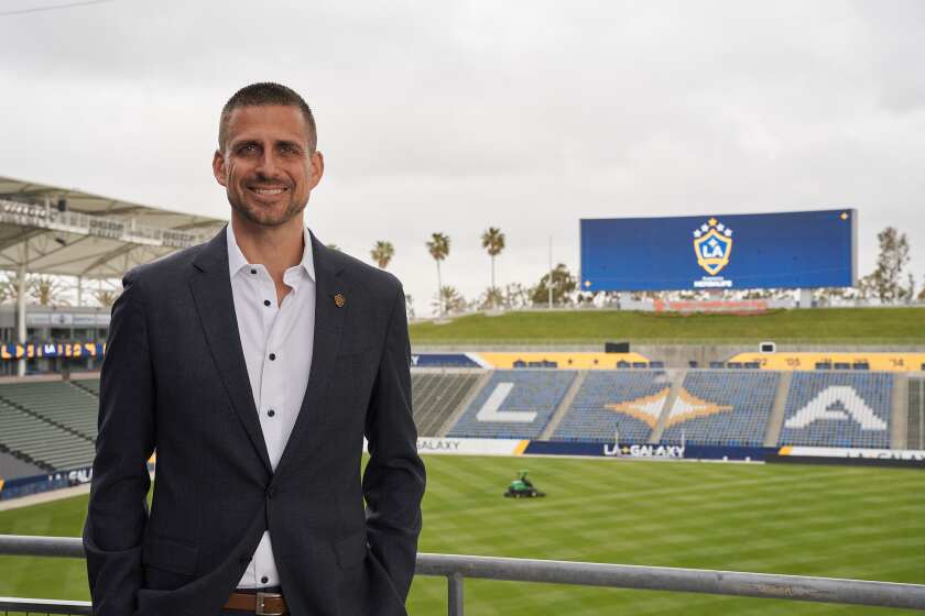 Tom Braun, Galaxy president of business operations and chief operating officer, stands in the soccer team's stadium