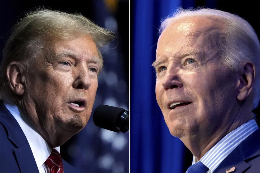 FILE - This combo image shows Republican presidential candidate former President Donald Trump, left, March 9, 2024 and President Joe Biden, right, Jan. 27, 2024. (AP Photo, File)