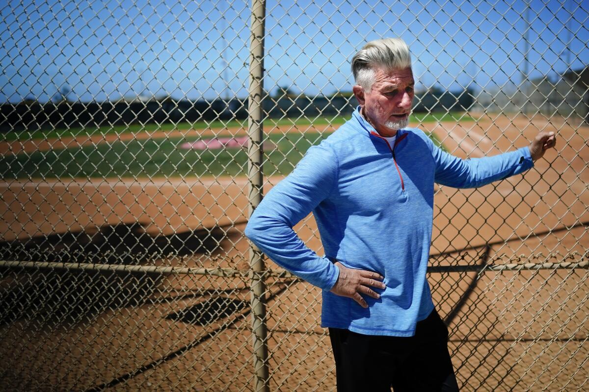 Benny Gallo stands at ball field at Paul Ecke Sports Park in Encinitas.