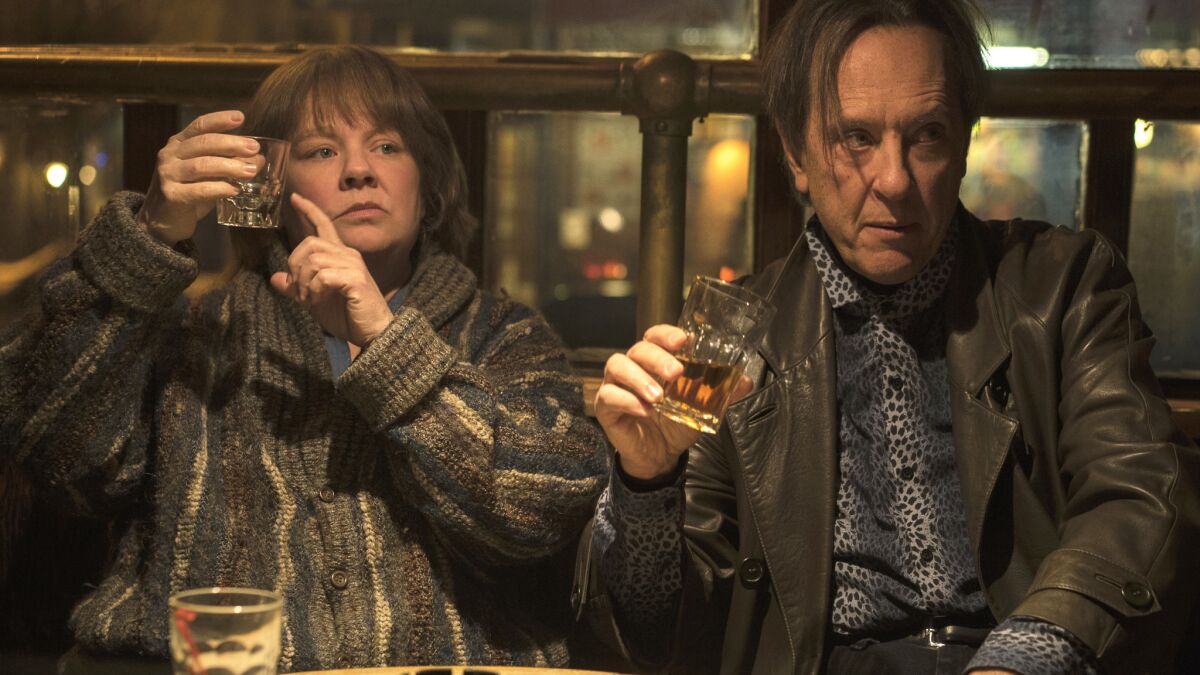 Melissa McCarthy and Richard E. Grant in the film "Can You Ever Forgive Me?"