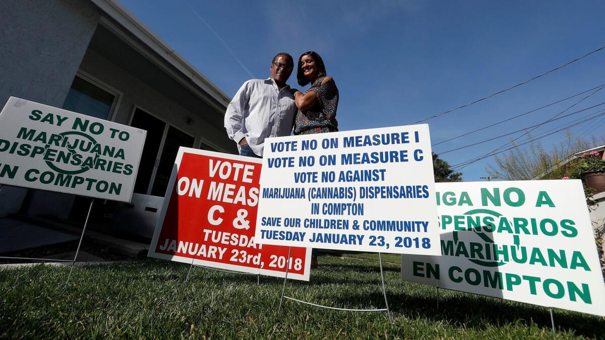 Compton residents James and Charmaine Hays put together a volunteer-based, grass-roots campaign to stop efforts to allow marijuana sales in their city.