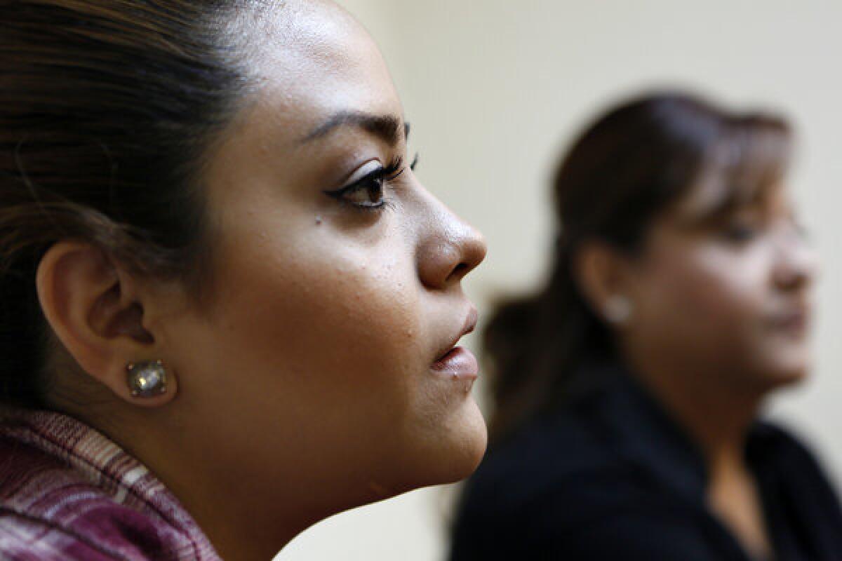 Saira Barajas, 21, left, with her mother, Maria Galvan, 43, at the Coalition for Humane Immigrant Rights of Los Angeles to discuss the impact of immigration reforms on immigrant families.