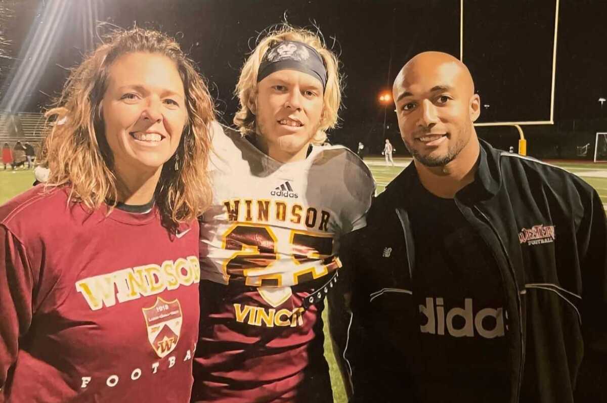 Suzanne, Wyett and Austin Ekeler at the younger brother's game at Windsor High School in Colorado.
