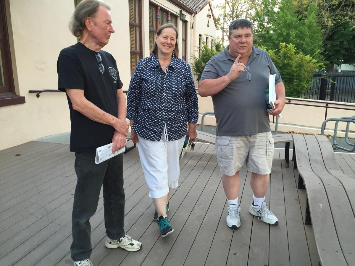 Bruce Wildenrod, left, Lee Heathorn and Mark Zevanove are shown outside Santa Cruz's community center after a two-hour Water School. Their residential development, Paradise Park, was fined $20,000 for exceeding its water allocation.
