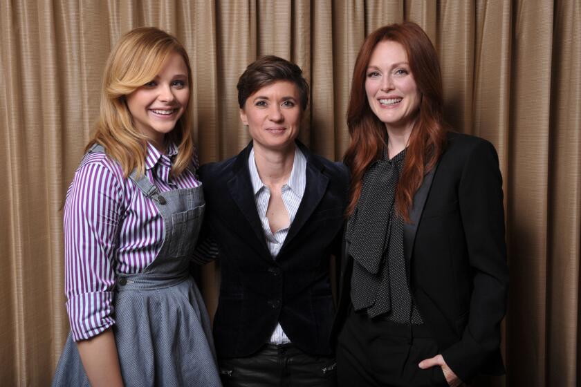 Chloe Grace Moretz, left, director Kimberly Peirce and Julianne Moore of "Carrie."