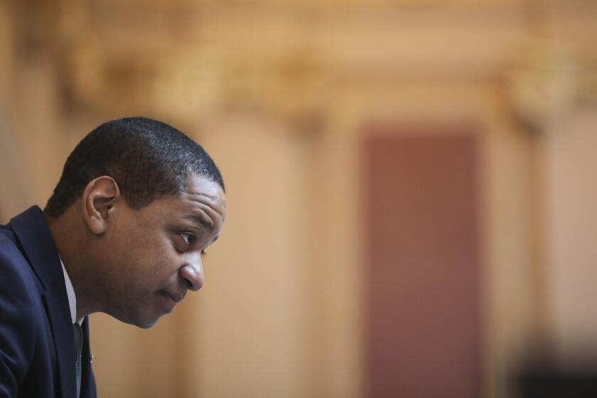 RICHMOND, VA - FEBRUARY 07: Virginia Lt. Governor Justin Fairfax presides over the Senate at the Virginia State Capitol, February 7, 2019 in Richmond, Virginia. Virginia state politics are in a state of upheaval, with Governor Ralph Northam and State Attorney General Mark Herring both admitting to past uses of blackface and Lt. Governor Justin Fairfax accused of sexual misconduct. (Photo by Drew Angerer/Getty Images) ** OUTS - ELSENT, FPG, CM - OUTS * NM, PH, VA if sourced by CT, LA or MoD **