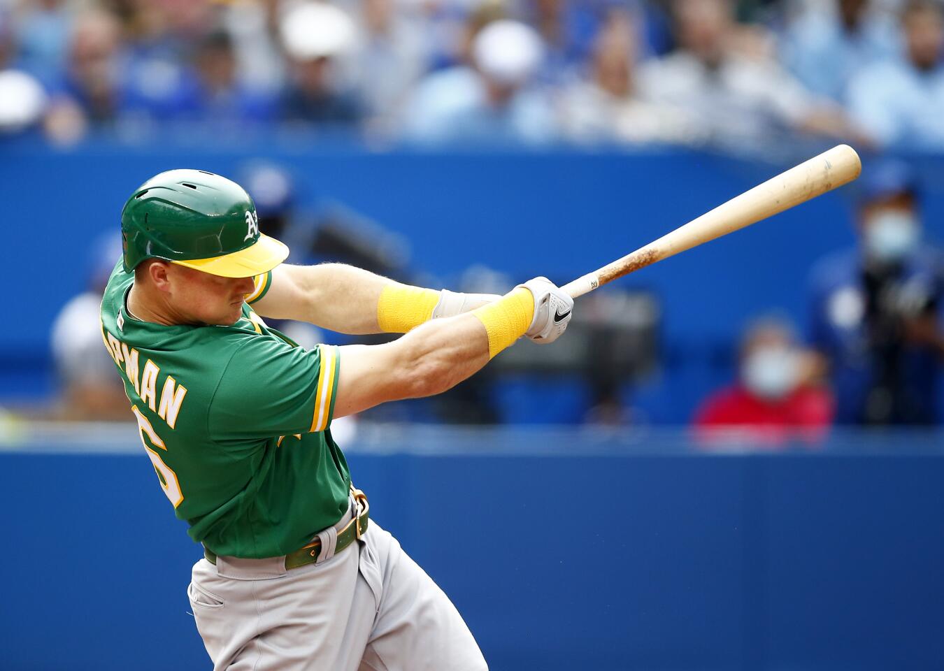 A's Matt Chapman leaves game after fouling ball off shin, likely