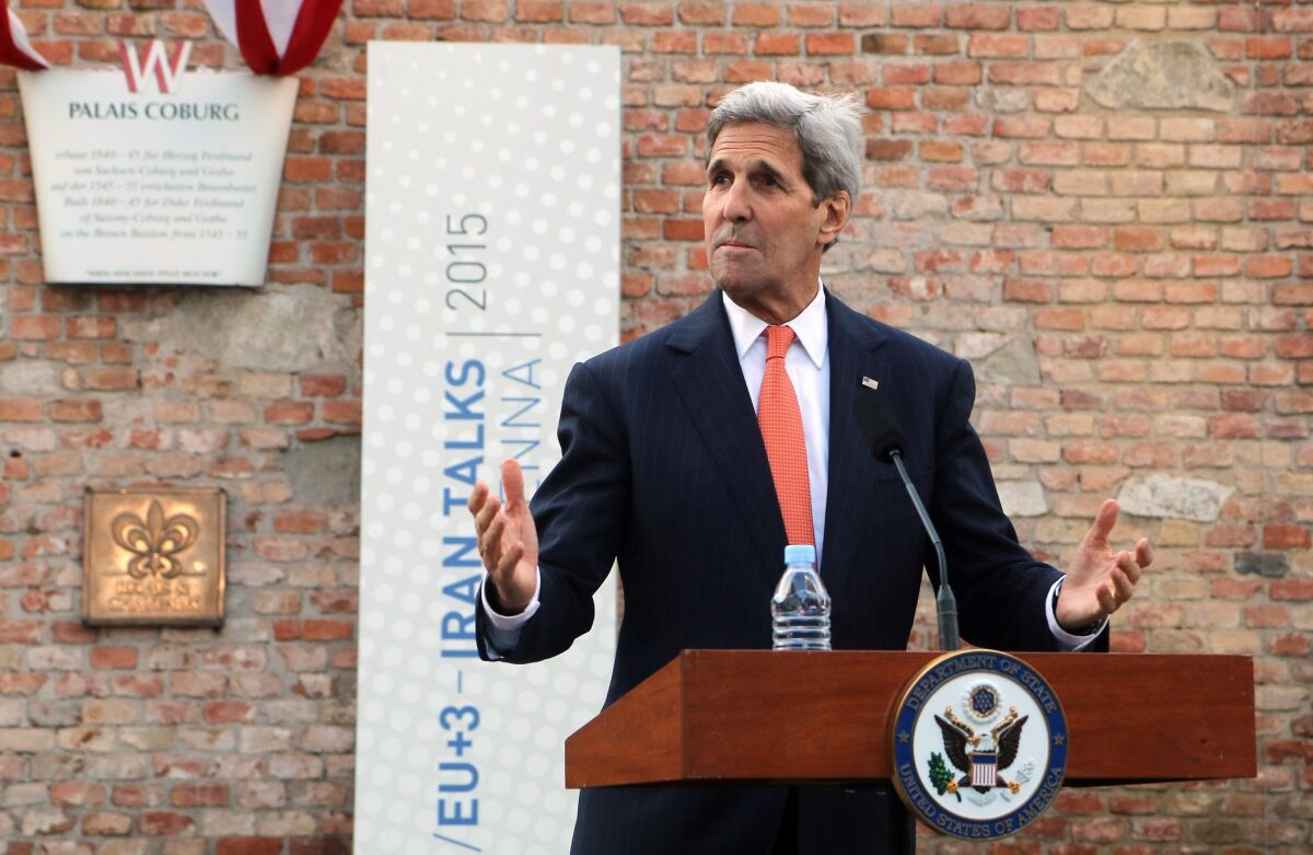 Secretary of State John Kerry tells reporters Thursday that talks with Iran will "not be rushed." He spoke outside the Palais Coburg where talks between Iran, the U.S. and five other world powers continue.