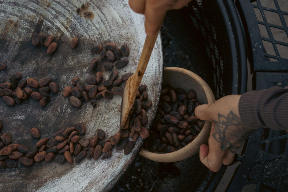 The process of Villegas' cacao ceremony shown in four photos