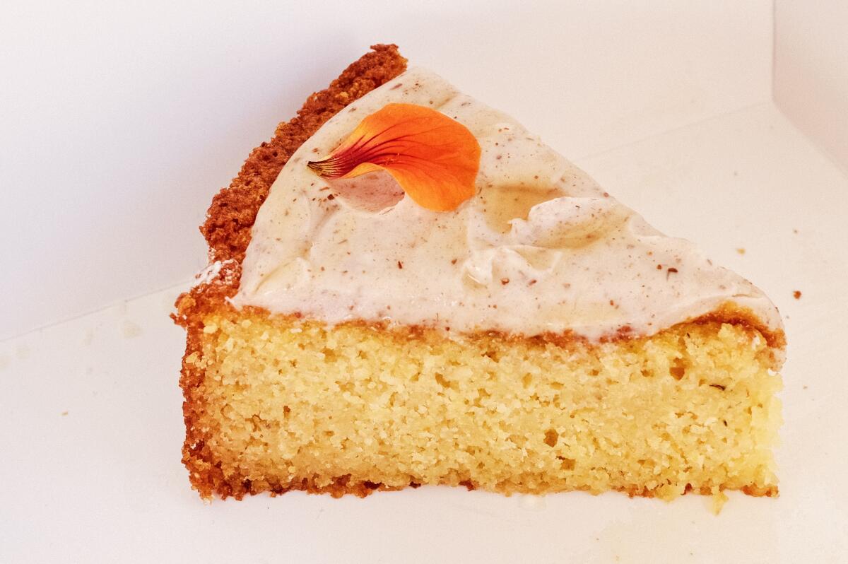 A slice of honey corn pie at the new Helms Bakery.