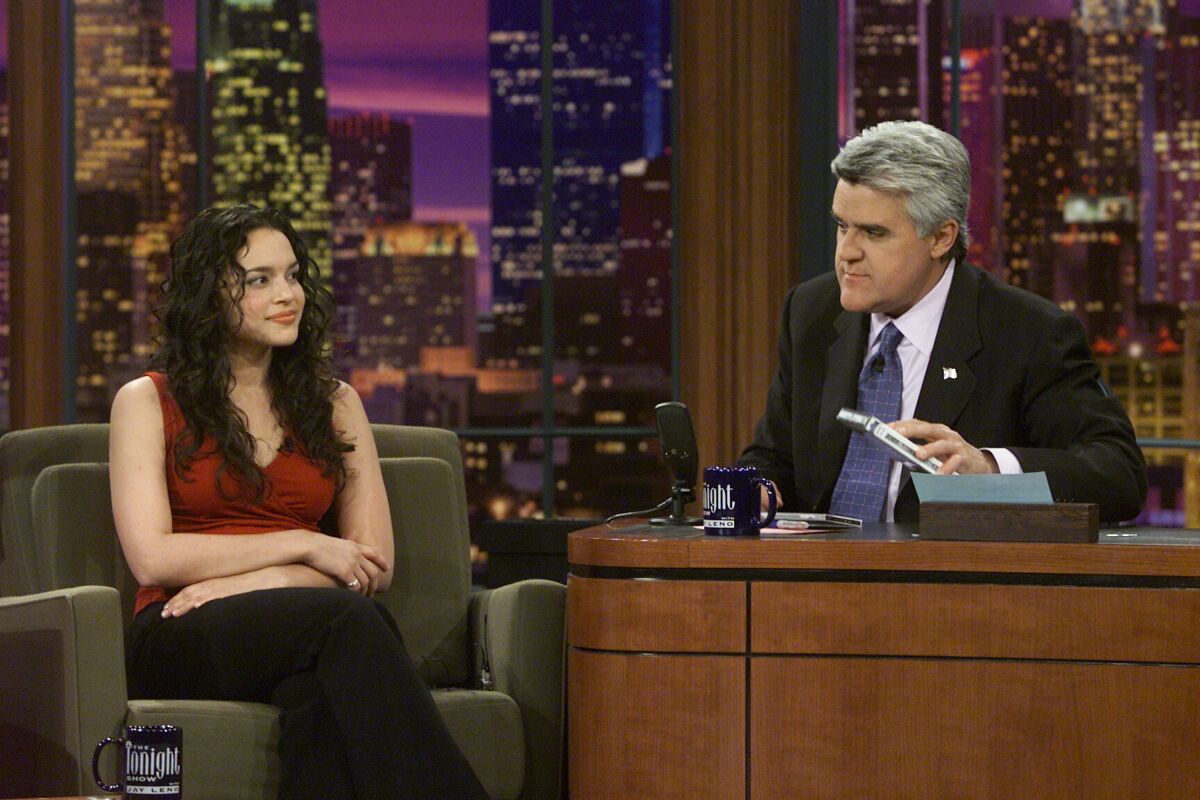Norah Jones is interviewed by "The Tonight Show" host Jay Leno
