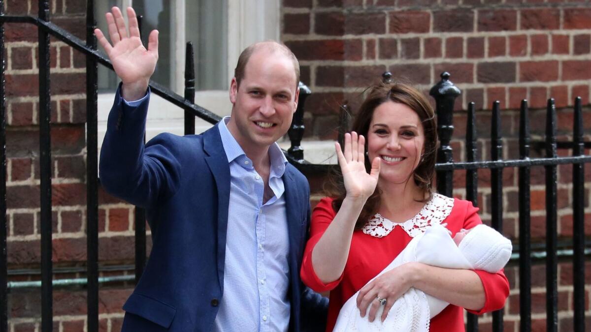 The duke and duchess of Cambridge leave the hospital after the birth of their third child on April 23. He lacked a name until Friday.