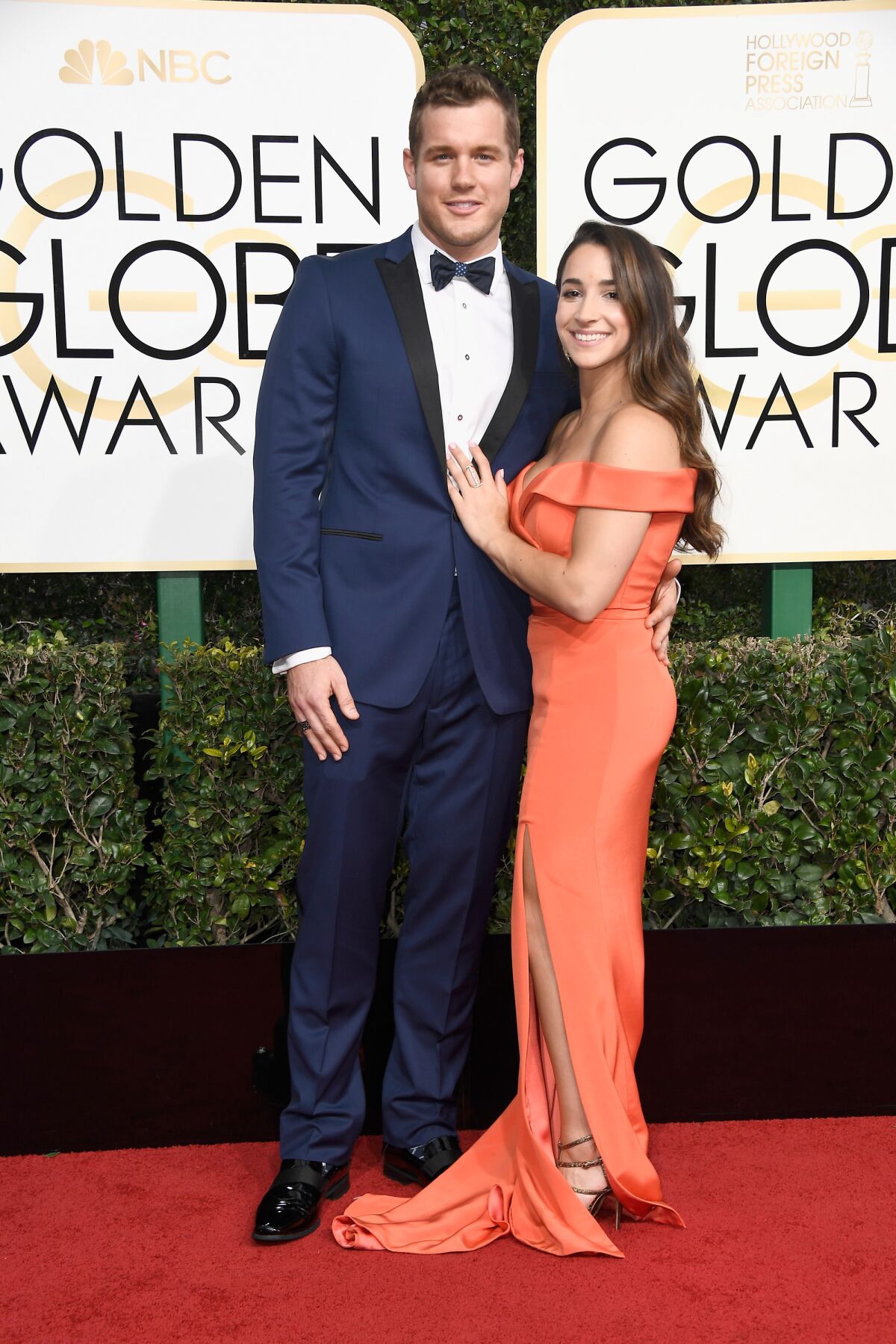 Colton Underwood and gymnast Aly Raisman at the Golden Globe Awards in 2017.