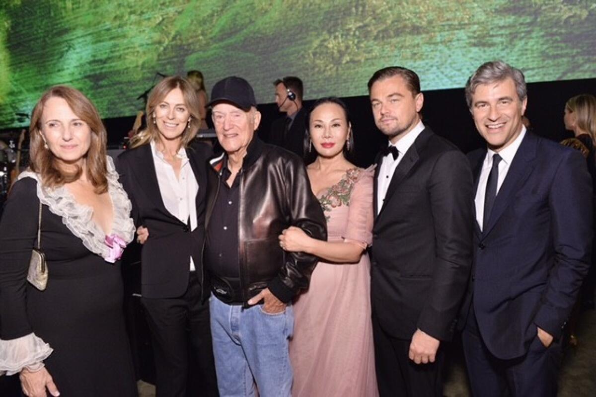 At the 2016 LACMA Art + Film Gala, from left, Adele Irwin, honoree Kathryn Bigelow, honoree Robert Irwin, co-chairs Eva Chow and Leonardo DiCaprio, and LACMA director Michael Govan.