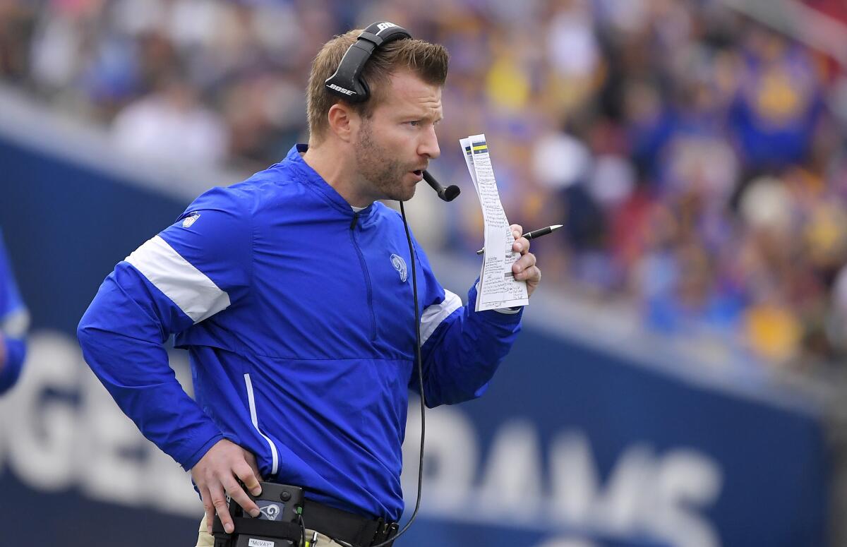 Rams coach Sean McVay stands on the sideline.