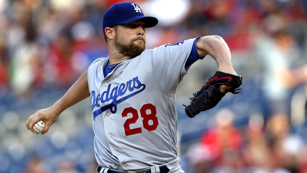 Dodgers starter Bud Norris didn't make it through six innings against the Nationals on Wednesday.