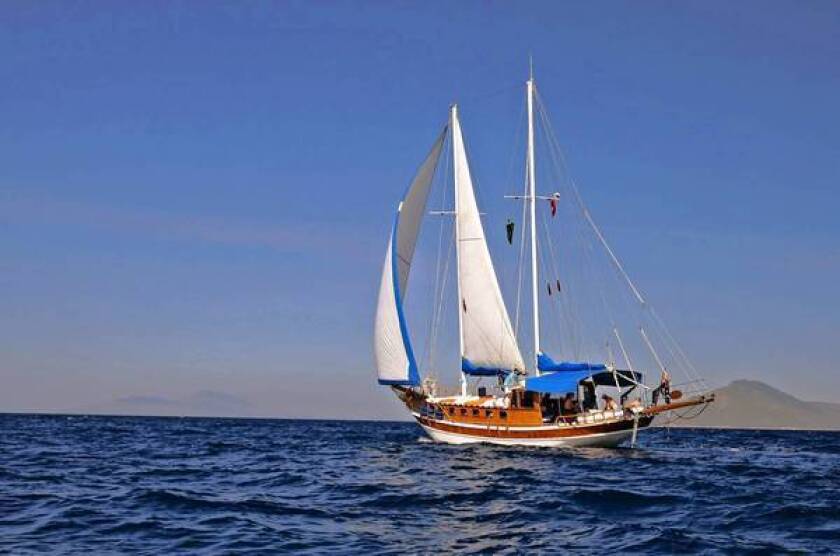 The 62-foot gulet, Timer, catches the wind on its cruise of Greece's Dodecanese Islands. The boats allow access to even the smallest islands.
