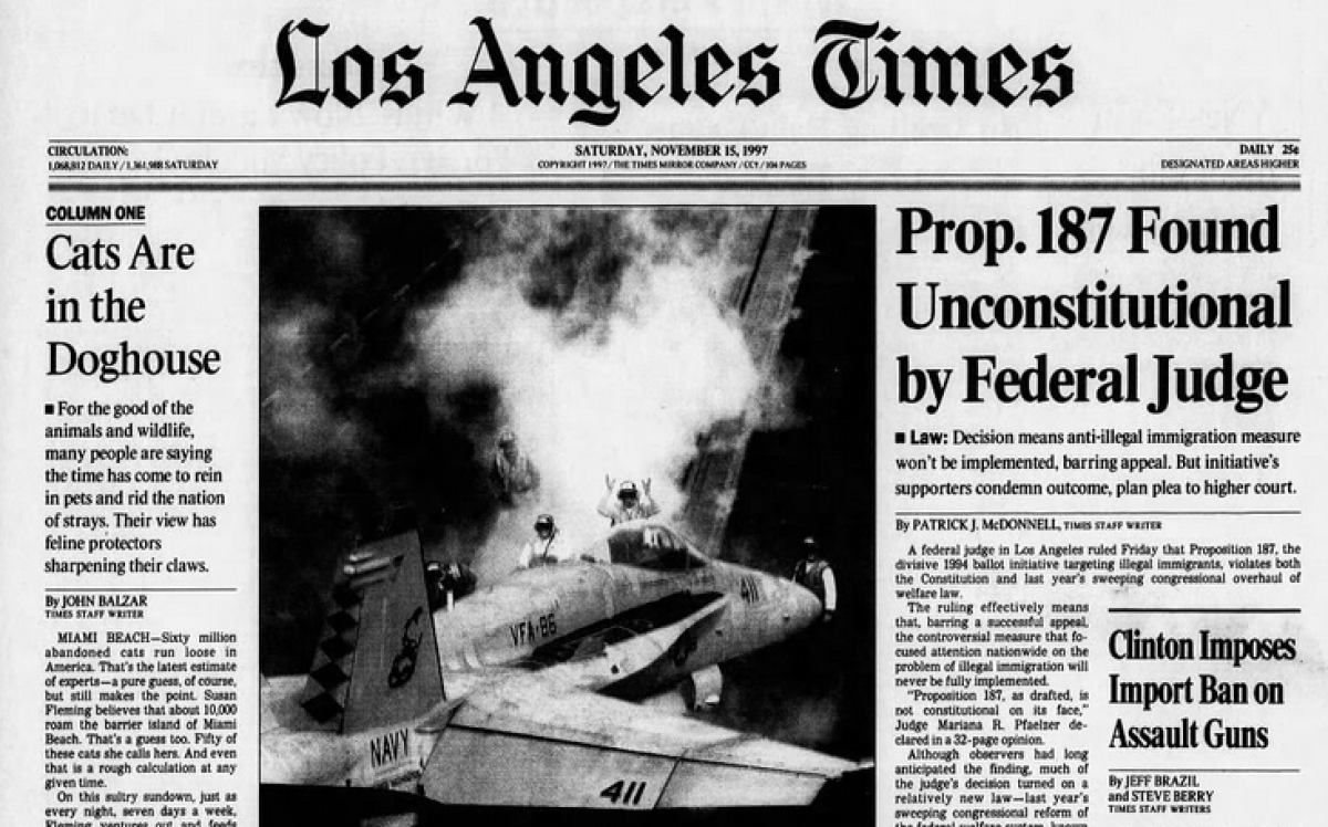 Nov. 15, 1997, front page of Los Angeles Times.
