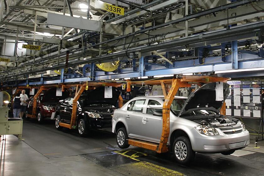 A Chevy Cobalt moves on the assembly line at the Lordstown Assembly Plant in Ohio.