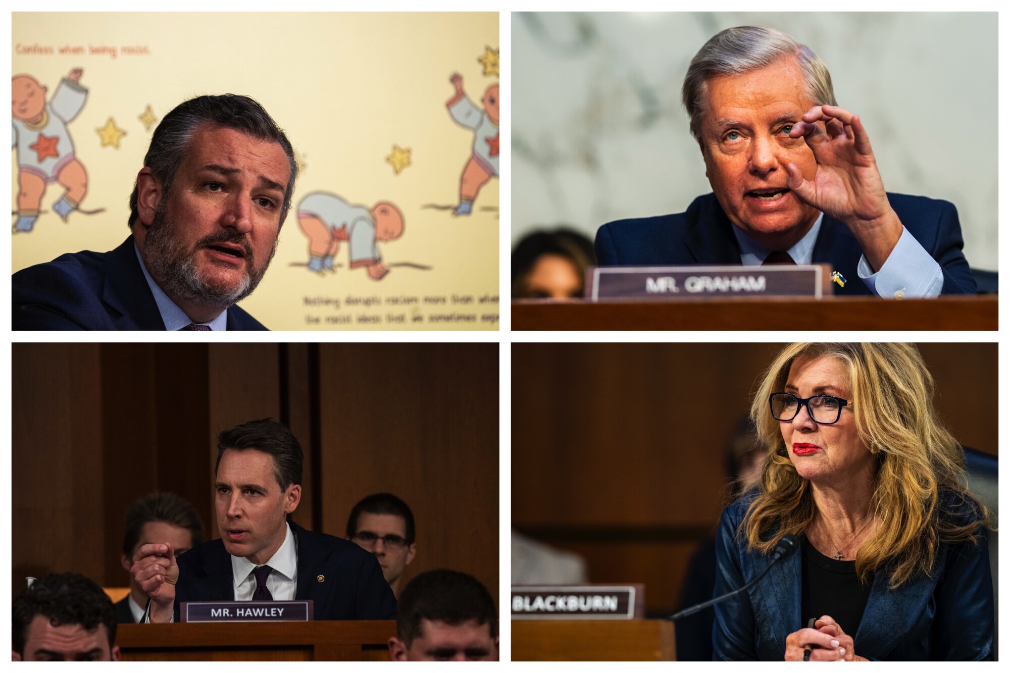 Soldan sağa, saat yönünde Cumhuriyetçi Sens. Ted Cruz, Lindsey Graham, Marsha Blackburn ve Josh Hawley.