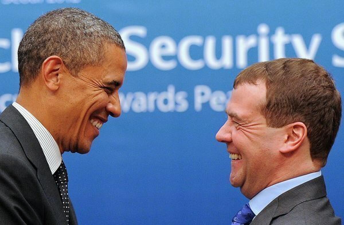 President Obama and Russian President Dmitry Medvedev after their meeting in Seoul.