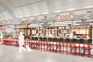 An artist rendering of a restaurant inside an airport.