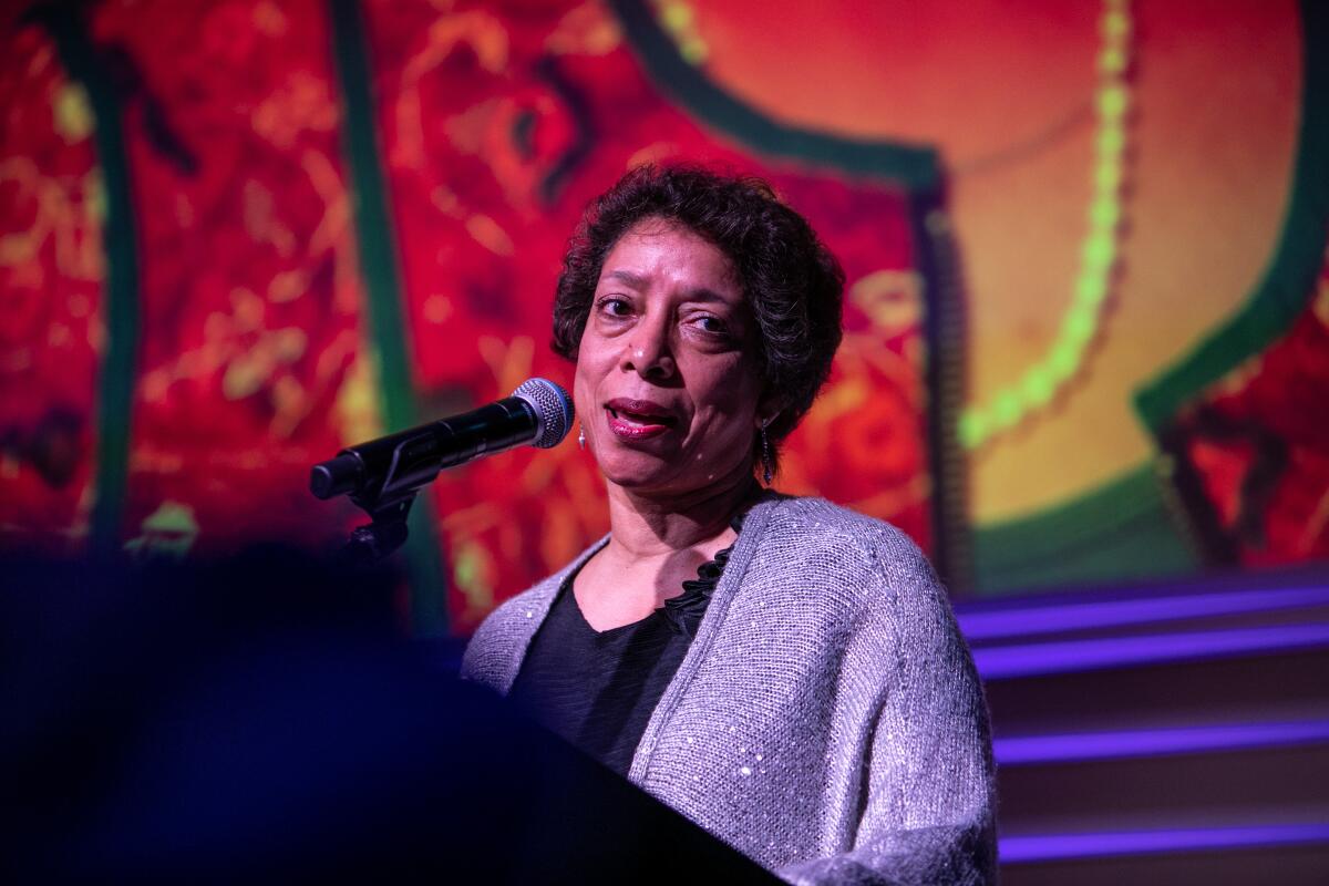 Lynne Thompson speaks at a gala in 2019.