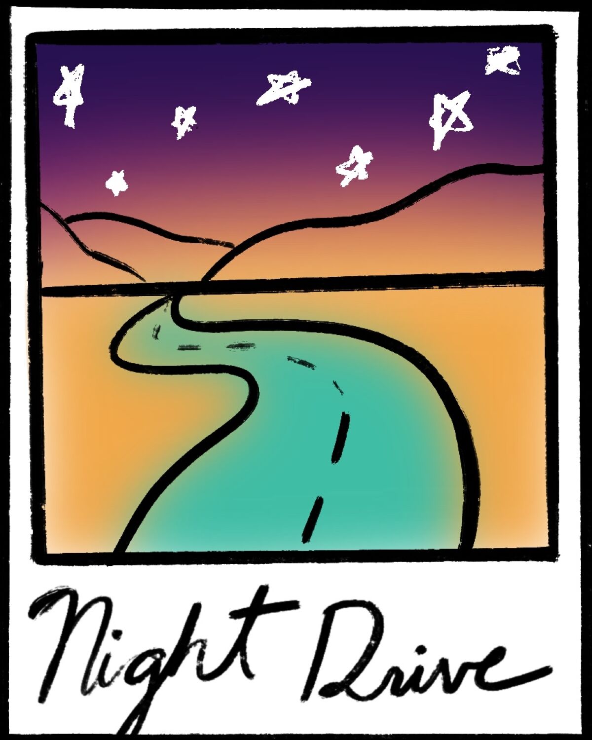 illustration of a Polaroid photo of a night drive