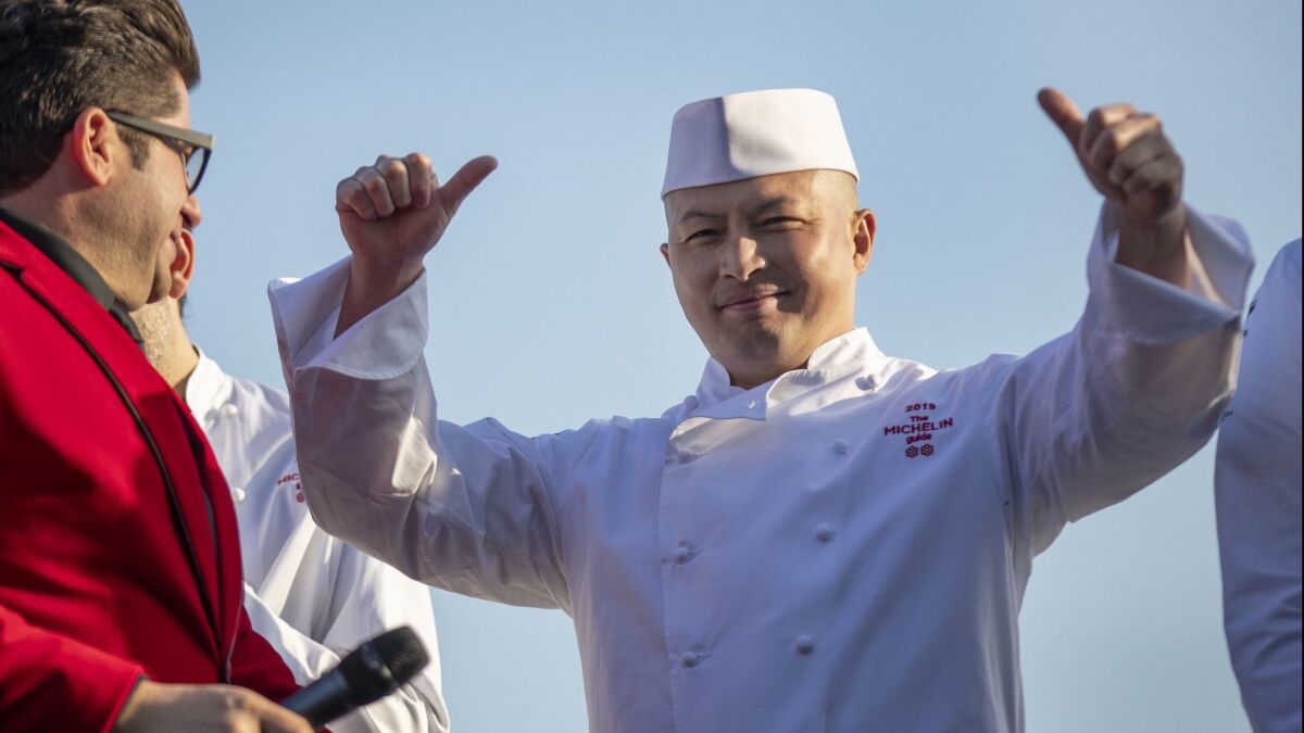 Executive Chef Yohei Matsuki celebrates after his West Hollywood restaurant, Sushi Ginza Onodera, was awarded two Michelin stars.