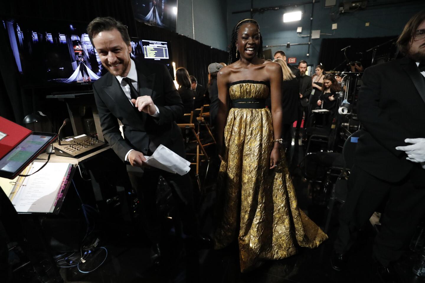 Presenters James McAvoy and Danai Gurira backstage at the 91st Academy Awards.