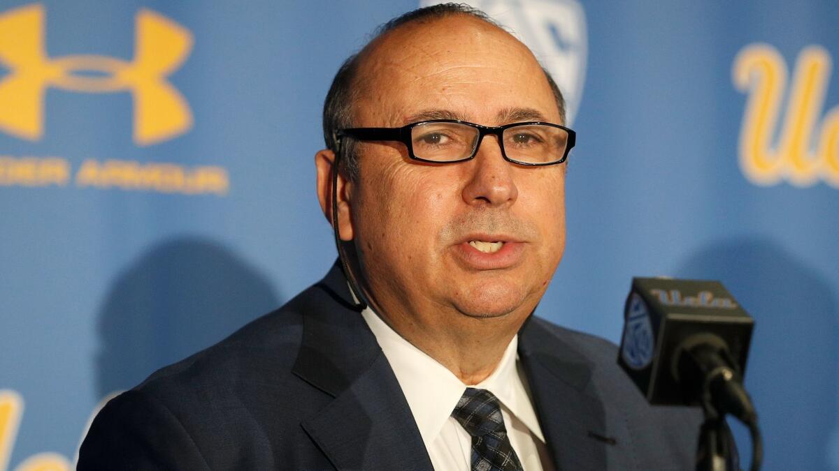 UCLA athletic director Dan Guerrero speaks to the media on Nov. 27.